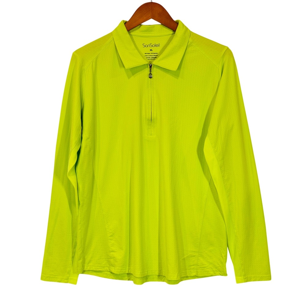 SanSoleil Golf Top Women XL Lime SolTek ICE UV 50 Cooling Quarter Zip Athletic